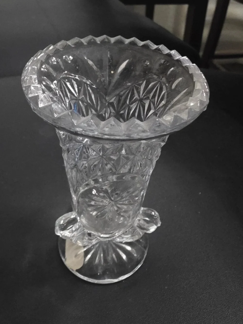Vintage 24% Lead Crystal Bud Vase Made in Taiwan Cut Glass Pedestal Vase
